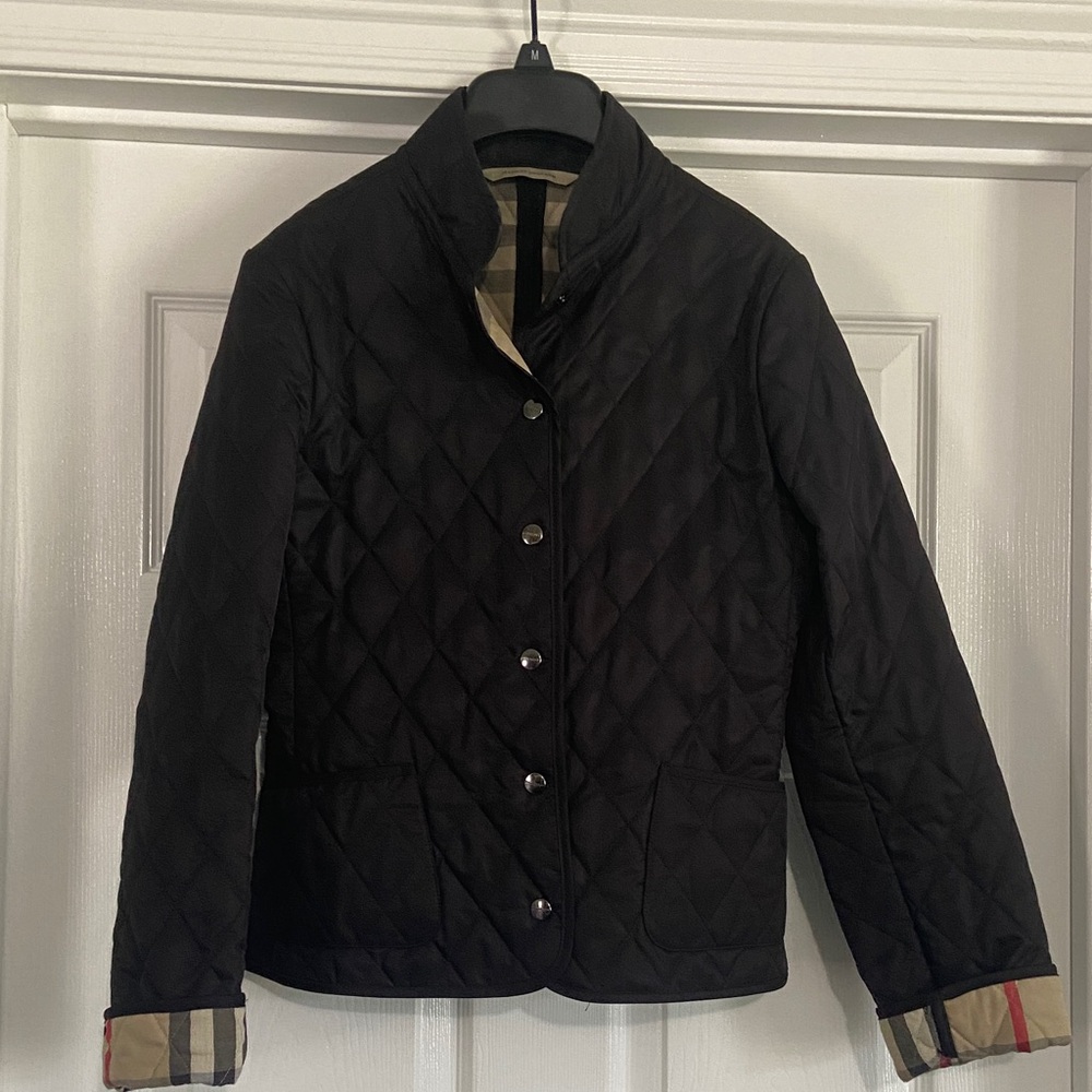 Burberry Black Quilted Jacket with Classic Check Cuff Detail - Women's